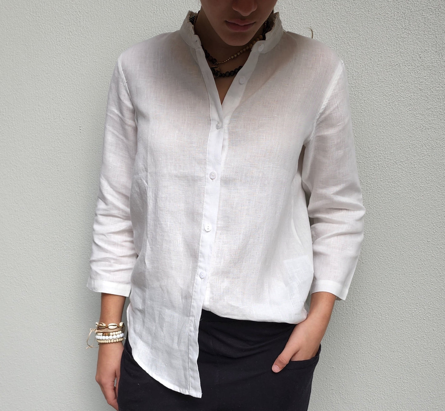 Isabella Linen Blouse with Ruffle Collar