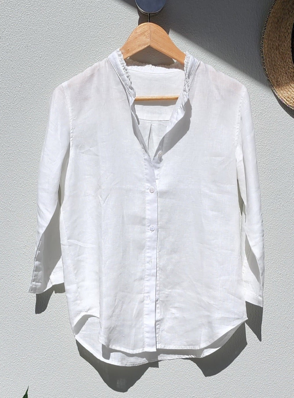 Isabella Linen Blouse with Ruffle Collar