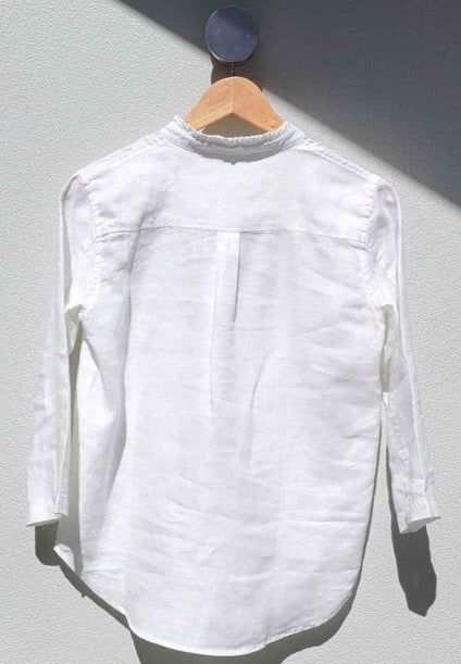 Isabella Linen Blouse with Ruffle Collar